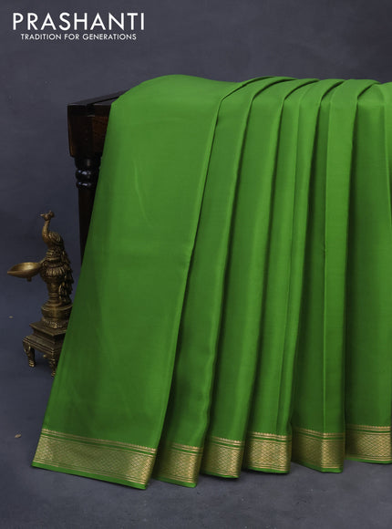 Pure mysore silk saree green with plain body and zari woven border