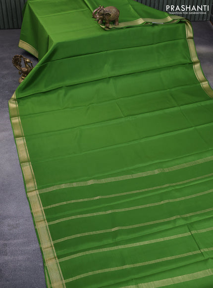 Pure mysore silk saree green with plain body and zari woven border