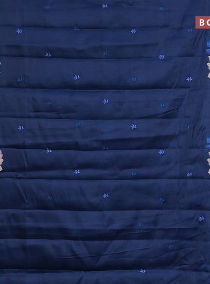 Semi raw silk saree peacock blue with embroidery work buttas and floral design embroidery work border