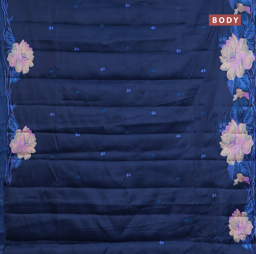 Semi raw silk saree peacock blue with embroidery work buttas and floral design embroidery work border