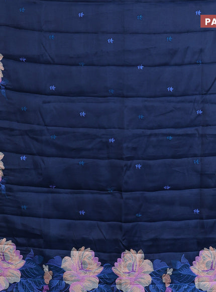 Semi raw silk saree peacock blue with embroidery work buttas and floral design embroidery work border