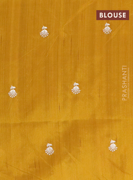 Semi raw silk saree mustard yellow with embroidery work buttas and floral design embroidery work border