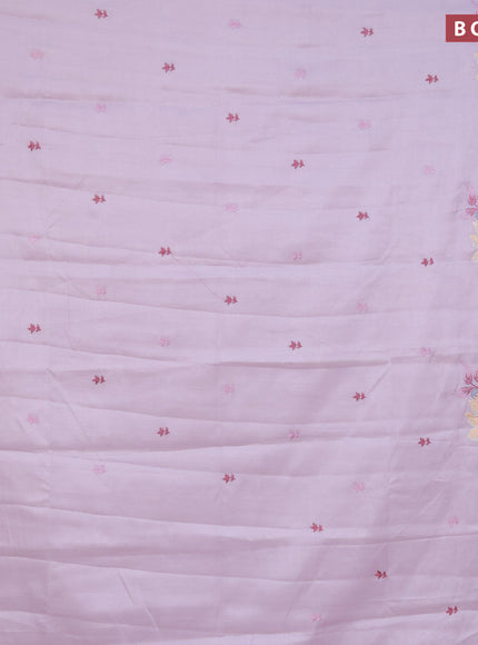 Semi raw silk saree pastel lavender with embroidery work buttas and floral design embroidery work border