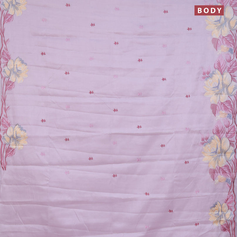 Semi raw silk saree pastel lavender with embroidery work buttas and floral design embroidery work border