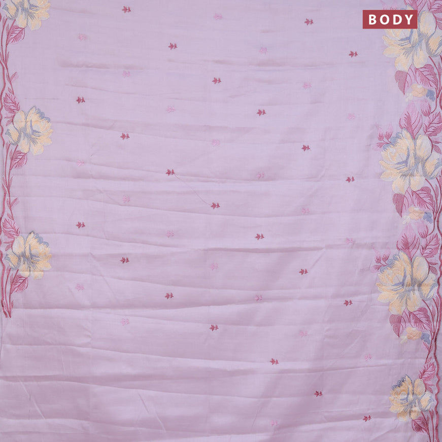 Semi raw silk saree pastel lavender with embroidery work buttas and floral design embroidery work border