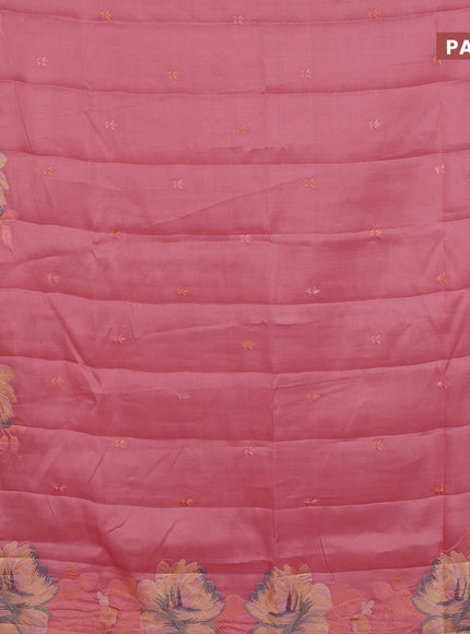 Semi raw silk saree peach pink with embroidery work buttas and floral design embroidery work border