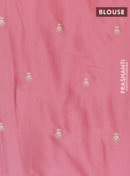 Semi raw silk saree peach pink with embroidery work buttas and floral design embroidery work border