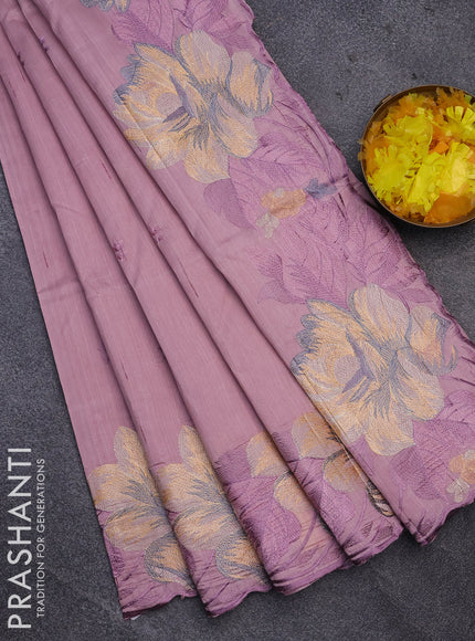 Semi raw silk saree pastel pink with embroidery work buttas and floral design embroidery work border