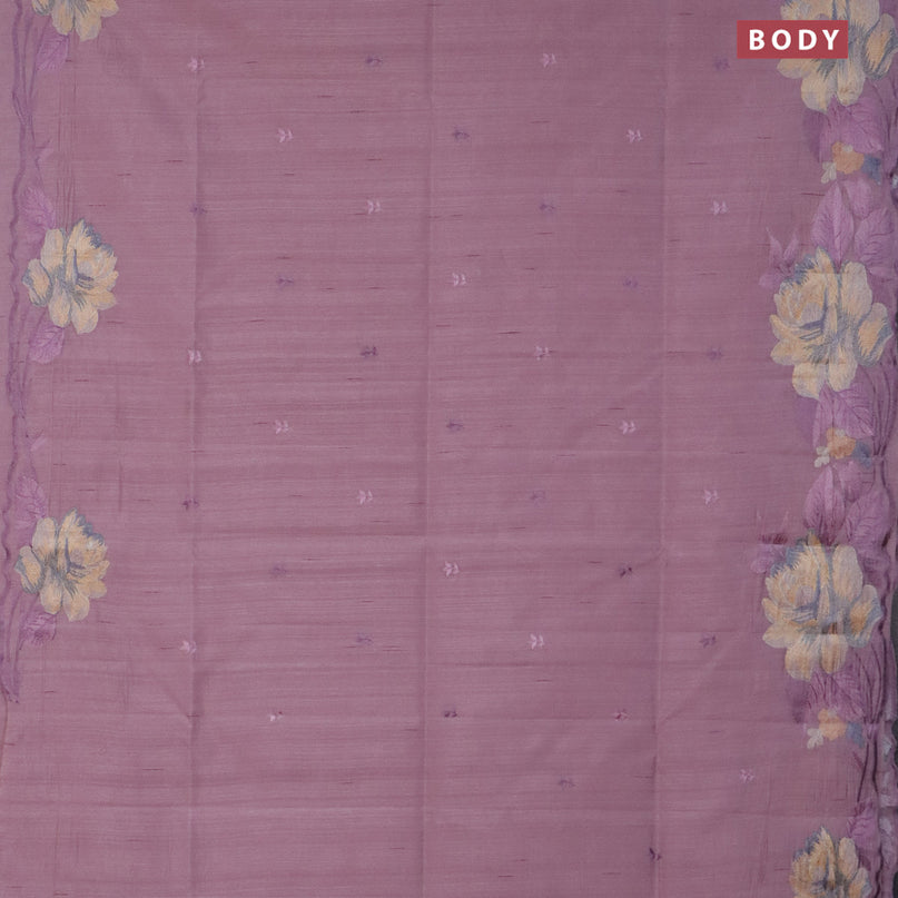 Semi raw silk saree pastel pink with embroidery work buttas and floral design embroidery work border