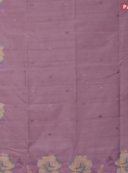 Semi raw silk saree pastel pink with embroidery work buttas and floral design embroidery work border