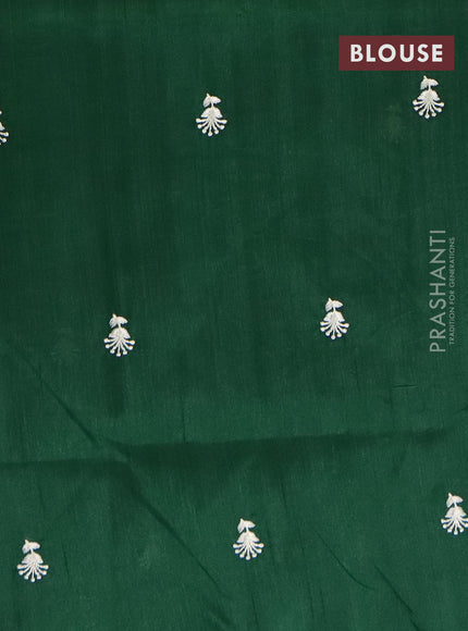 Semi raw silk saree dark green with embroidery work buttas and floral design embroidery work border