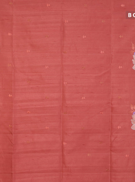 Semi raw silk saree rustic orange with embroidery work buttas and floral design embroidery work border