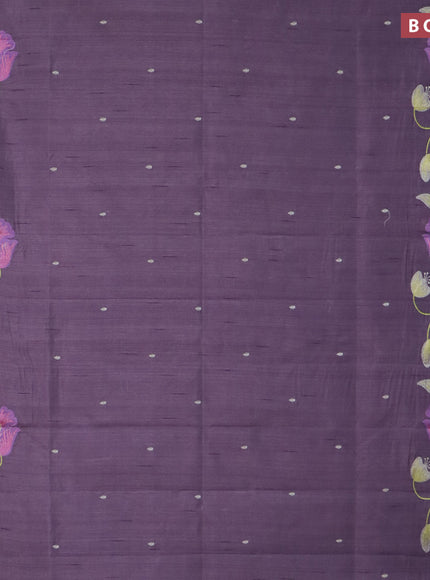 Semi raw silk saree pastel purple with embroidery work buttas and floral design embroidery work border