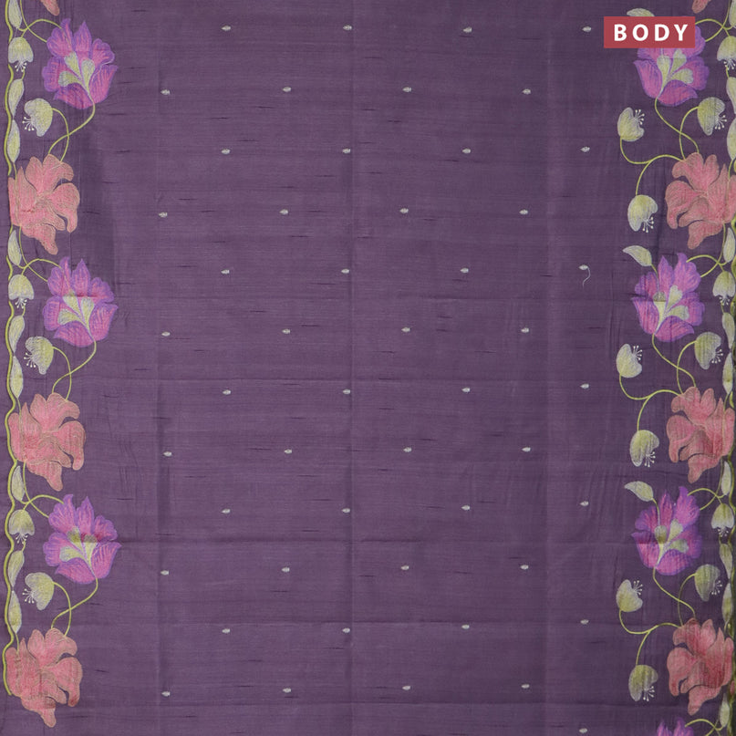 Semi raw silk saree pastel purple with embroidery work buttas and floral design embroidery work border