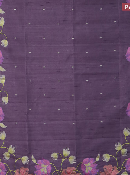 Semi raw silk saree pastel purple with embroidery work buttas and floral design embroidery work border