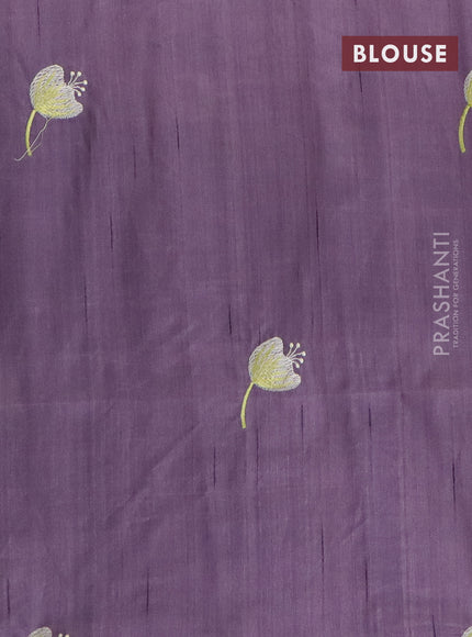 Semi raw silk saree pastel purple with embroidery work buttas and floral design embroidery work border