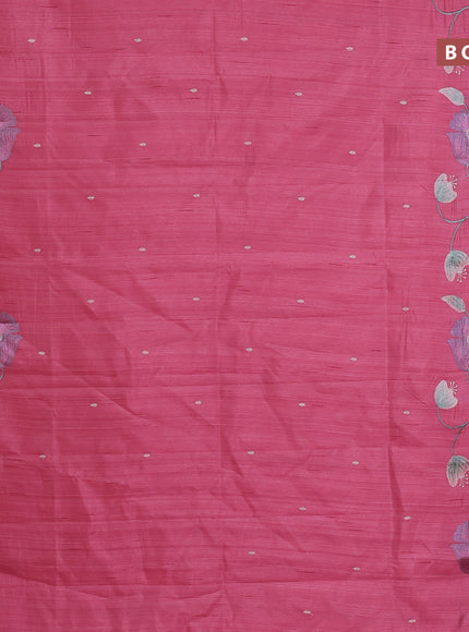 Semi raw silk saree peach pink with embroidery work buttas and floral design embroidery work border