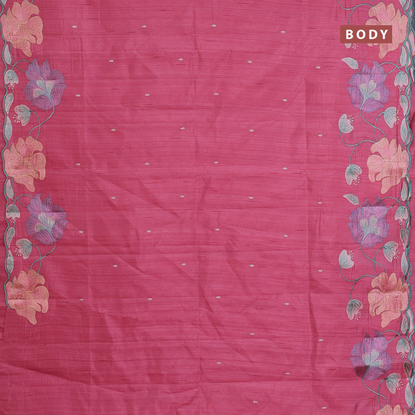 Semi raw silk saree peach pink with embroidery work buttas and floral design embroidery work border