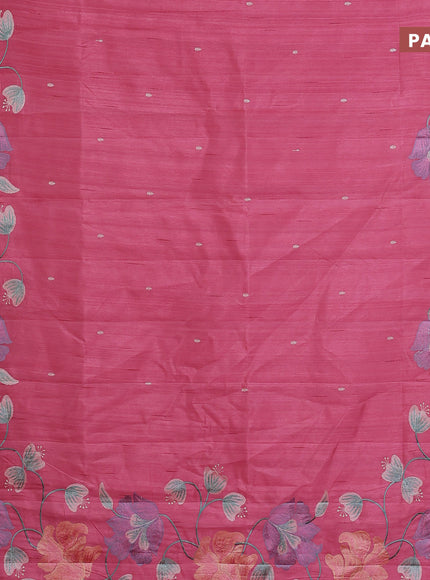 Semi raw silk saree peach pink with embroidery work buttas and floral design embroidery work border