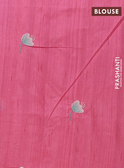 Semi raw silk saree peach pink with embroidery work buttas and floral design embroidery work border