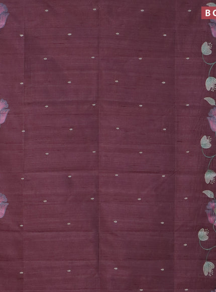 Semi raw silk saree rose brown with embroidery work buttas and floral design embroidery work border