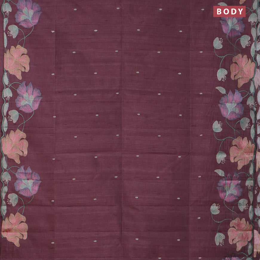 Semi raw silk saree rose brown with embroidery work buttas and floral design embroidery work border