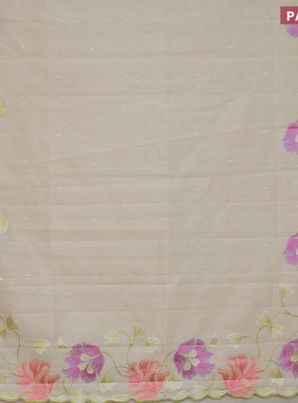 Semi raw silk saree cream with embroidery work buttas and floral design embroidery work border