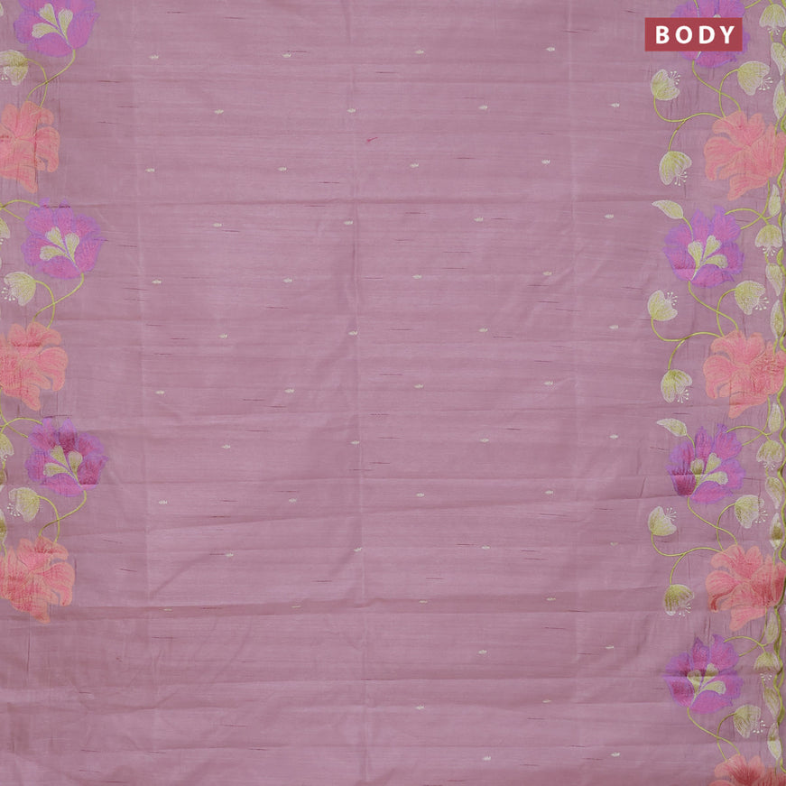 Semi raw silk saree pastel pink with embroidery work buttas and floral design embroidery work border