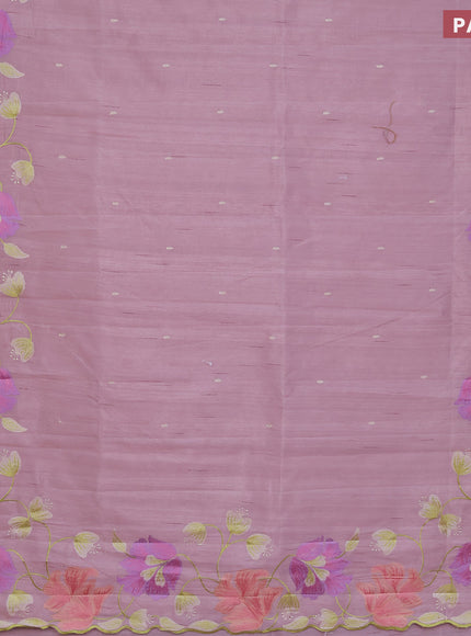 Semi raw silk saree pastel pink with embroidery work buttas and floral design embroidery work border