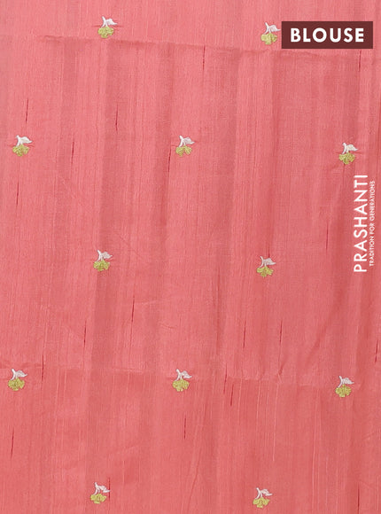 Semi raw silk saree peach orange with embroidery work buttas and floral design embroidery work border