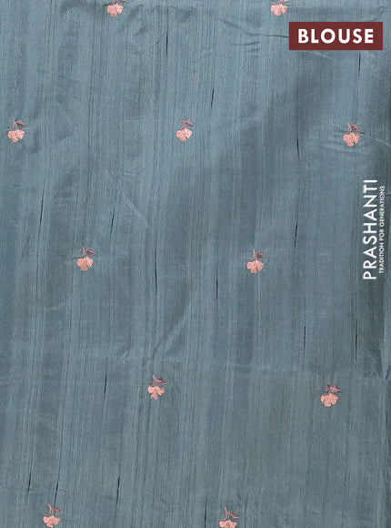 Semi raw silk saree pastel green with embroidery work buttas and floral design embroidery work border