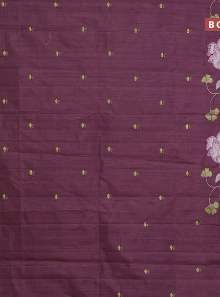 Semi raw silk saree rosey brown with embroidery work buttas and floral design embroidery work border