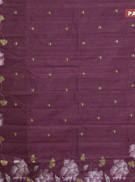 Semi raw silk saree rosey brown with embroidery work buttas and floral design embroidery work border