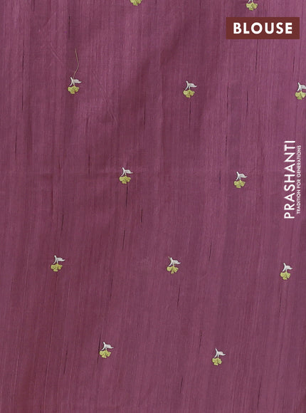 Semi raw silk saree rosey brown with embroidery work buttas and floral design embroidery work border