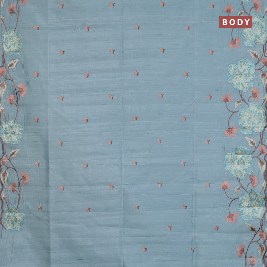 Semi raw silk saree pastel blue shade with embroidery work buttas and floral design embroidery work border