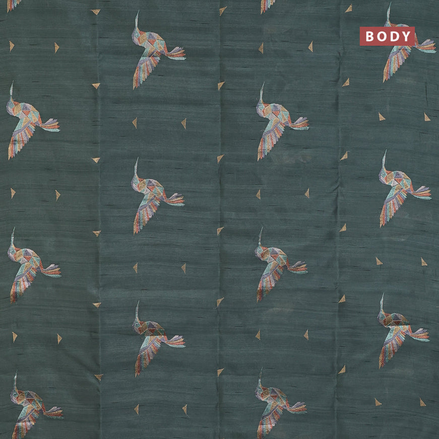 Semi raw silk saree pastel green with embroidery work buttas in borderless style