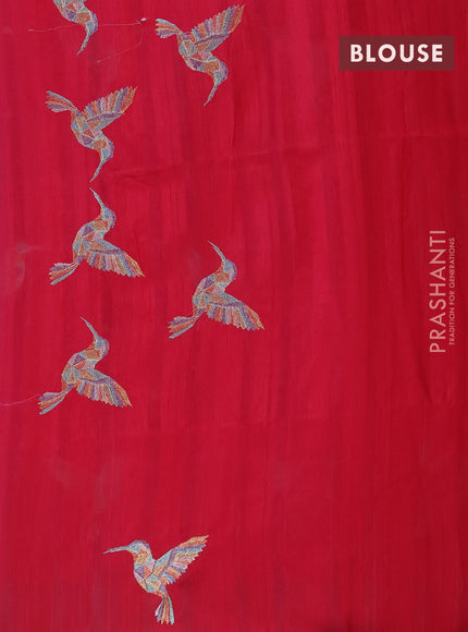 Semi raw silk saree dark pink with embroidery work buttas in borderless style