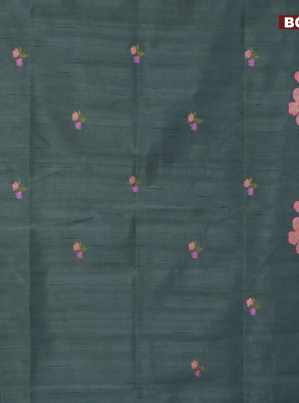 Semi raw silk saree pastel green with embroidery work buttas and floral design embroidery work border