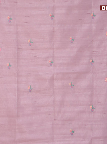 Semi raw silk saree pastel pink with embroidery work buttas and floral design embroidery work border