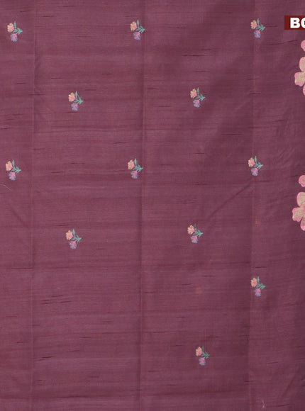 Semi raw silk saree pastel brown shade with embroidery work buttas and floral design embroidery work border