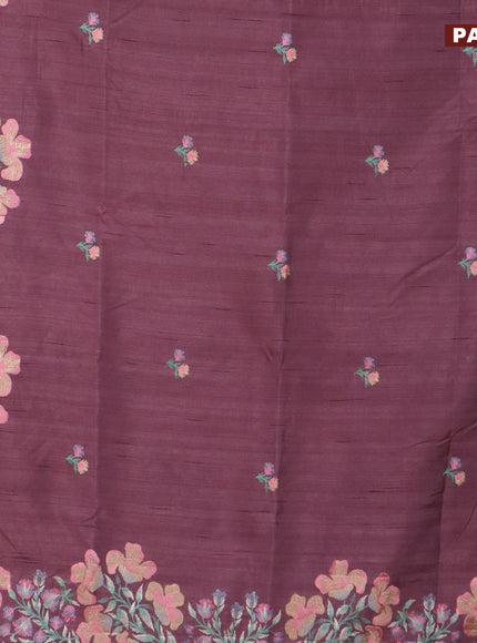 Semi raw silk saree pastel brown shade with embroidery work buttas and floral design embroidery work border