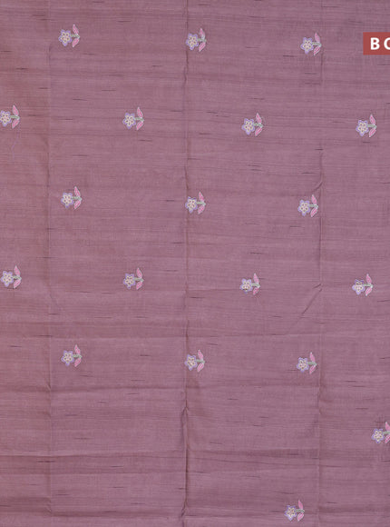 Semi raw silk saree rosey brown with embroidery work buttas and floral design embroidery work border