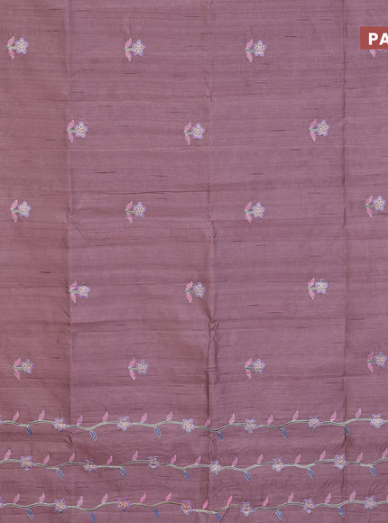 Semi raw silk saree rosey brown with embroidery work buttas and floral design embroidery work border