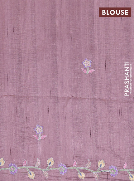 Semi raw silk saree rosey brown with embroidery work buttas and floral design embroidery work border