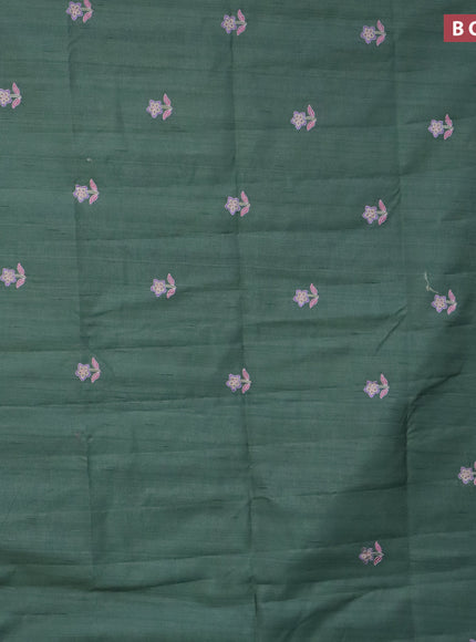 Semi raw silk saree pastel green with embroidery work buttas and floral design embroidery work border