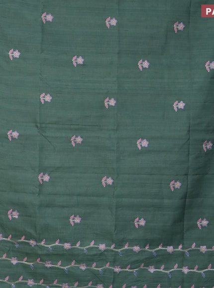 Semi raw silk saree pastel green with embroidery work buttas and floral design embroidery work border