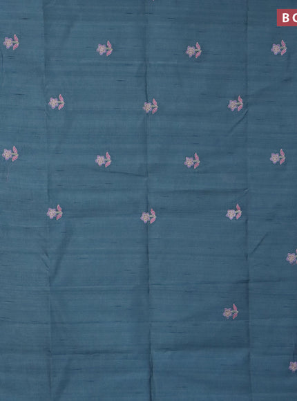 Semi raw silk saree pastel blue shade with embroidery work buttas and floral design embroidery work border