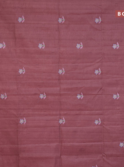 Semi raw silk saree pastel brown with embroidery work buttas and floral design embroidery work border