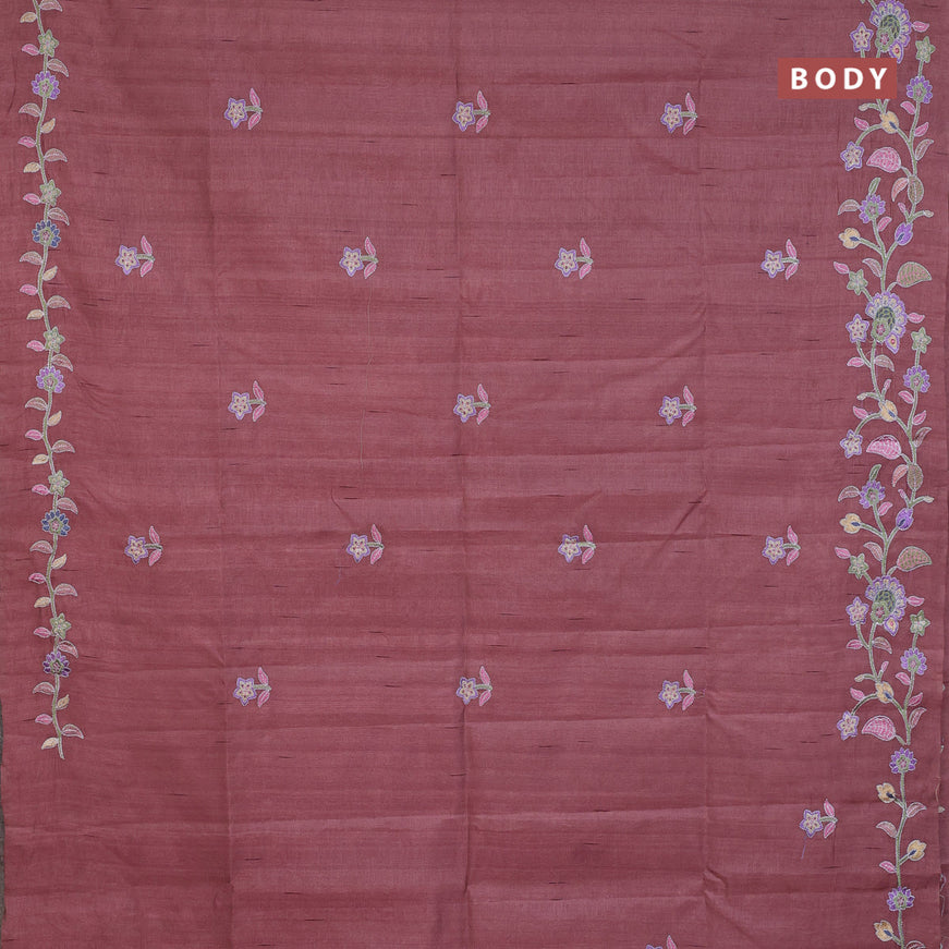 Semi raw silk saree pastel brown with embroidery work buttas and floral design embroidery work border