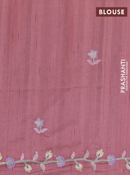 Semi raw silk saree pastel brown with embroidery work buttas and floral design embroidery work border